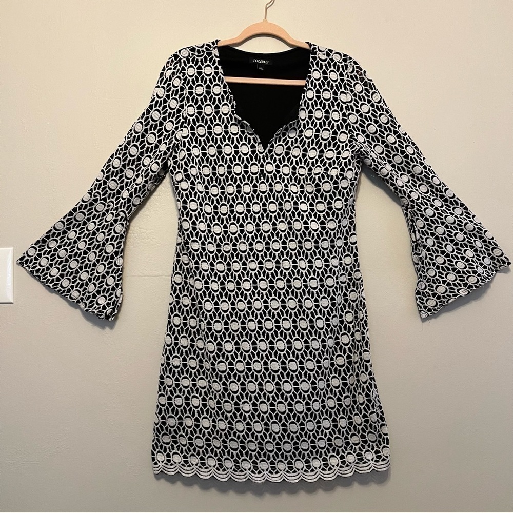 Roz & Ali Bell‎ Sleeve lace dress black/white lined size large